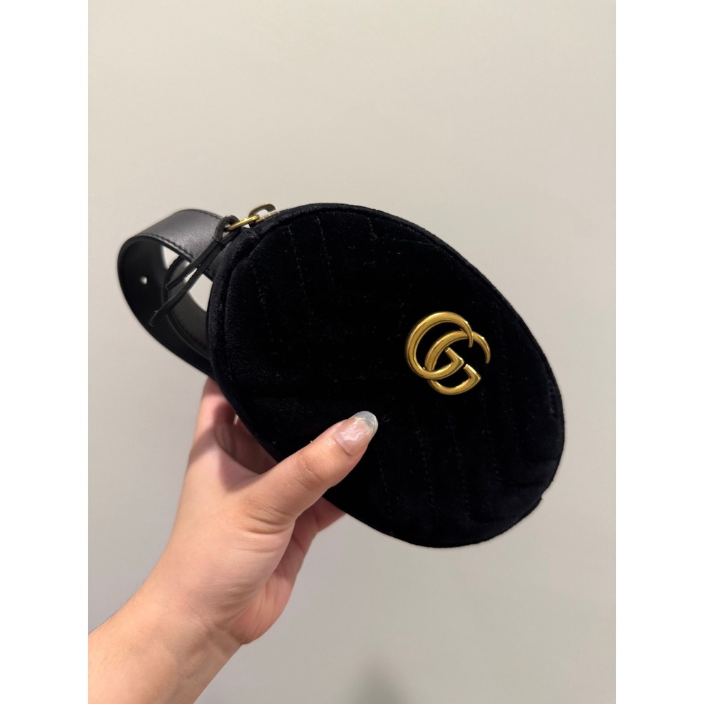 Gucci Velvet Matelasse GG Marmont Belt Bag 85 34 Black